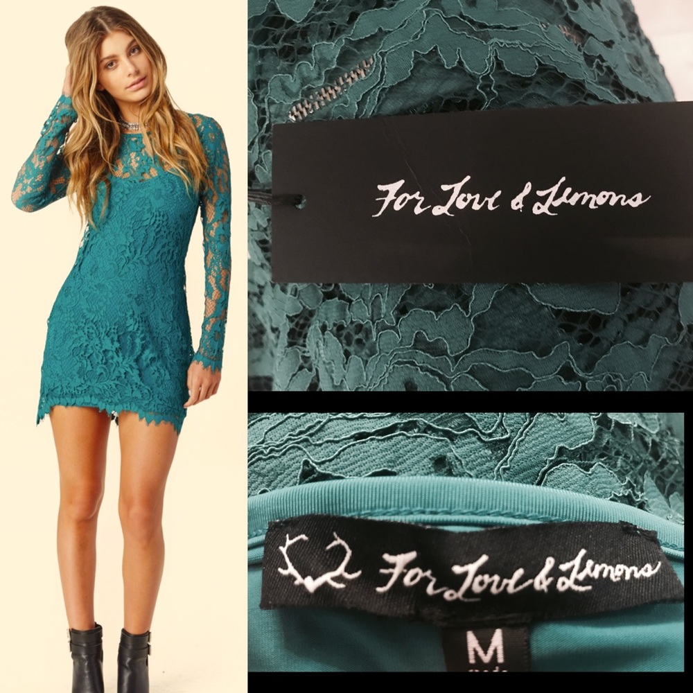 NWT FOR LOVE & LEMONS “Maui Waui” teal lace dress